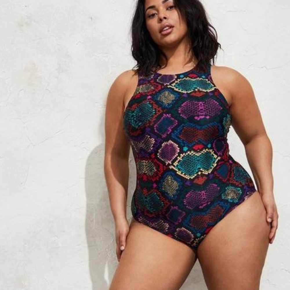 Torrid Active Wireless High Neck Open Back One Piece Swimsuit